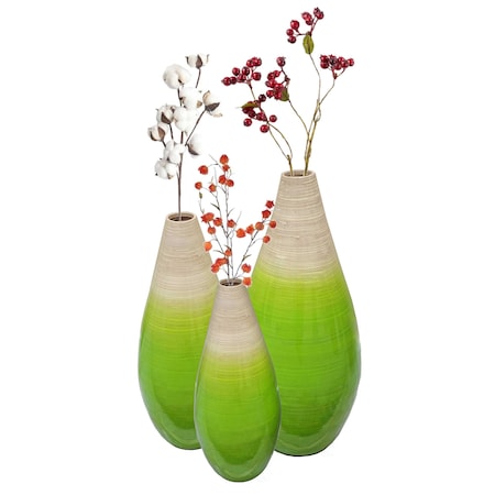 Uniquewise Contemporary Bamboo Floor Flower Vase Tear Drop Design for Dining, Living, Entryway, Green, PK 3 QI004271.3
